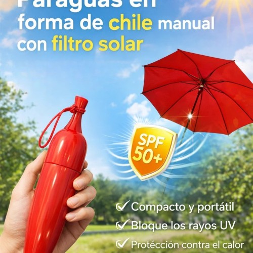 Paraguas modelo de Chile de apertura manual, repelente al agua y protección con filtro solar. Venta por mayoreo  S-90C