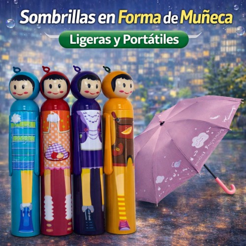 Sombrilla Plegable Infantil con Estuche Muñeca por Mayoreo S-90M Sombrilla Plegable Infantil con Estuche Muñeca por Mayoreo S-90M