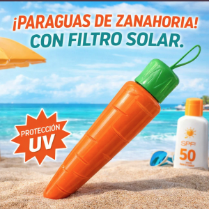 Paraguas modelo Zanahoria de apertura manual, repelente al agua y protección con filtro solar, portátil, ideal para lluvia y sol en uso diario. Venta por mayoreo S-90S