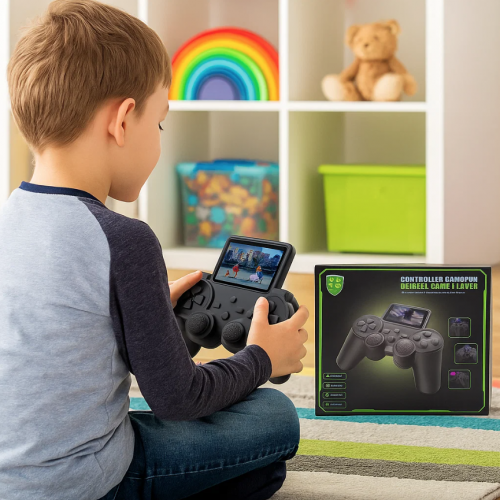 Consola portátil S10 con controles dobles, pantalla de 2.4 pulgadas y batería recargable. Incluye videojuegos clásicos integrados. Ideal para niños y adultos. Venta por mayoreo