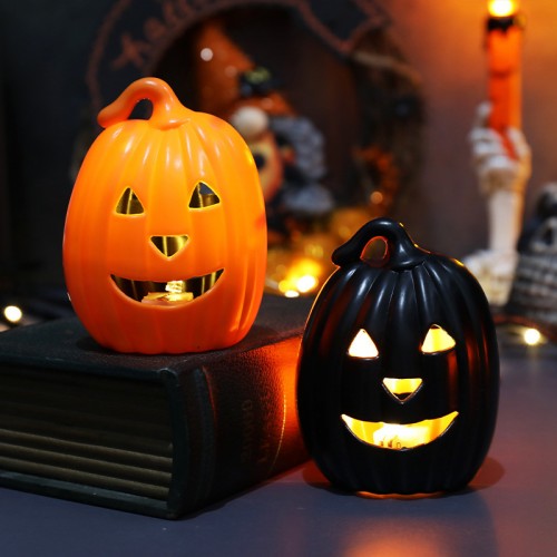 Linterna LED decorativa con diseño de calabaza doble cara, perfecta para ambientar fiestas de Halloween. Venta por mayoreo SD-2529