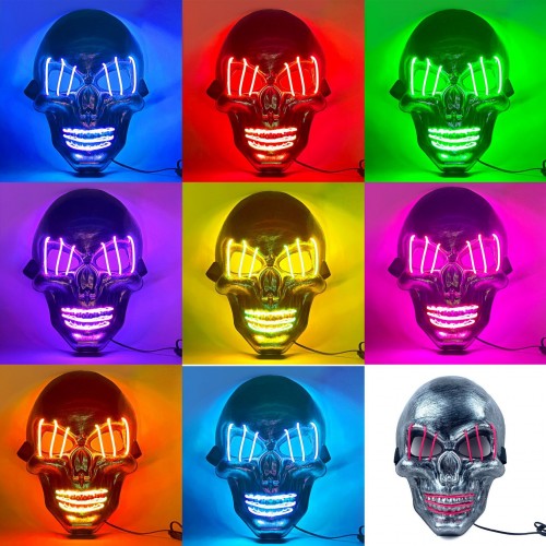 Máscara de calavera con luces LED multicolor, ideal para disfraces de Halloween, fiestas. Venta por mayoreo SD-2540