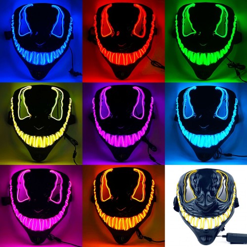 Máscara de veneno con luces LED brillantes, perfecta para fiestas de Halloween. Venta por mayoreo SD-2542