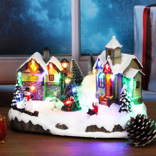  Villa casa navideñas con luces y música adornos navideños 29x16x19cm USB/Pilas AA SDD1170