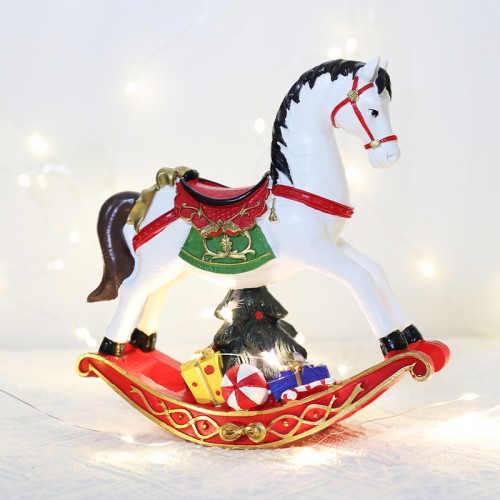 Decoración navideña para la casa de caballo con juguetes debajo con luces led y música de navidad 19.5*7*21cm. (USA PILAS) SDD1180