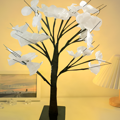 Árbol blanco con luces LED para decorar de 55 cm (pilar para baterías + USB)  SDD1229