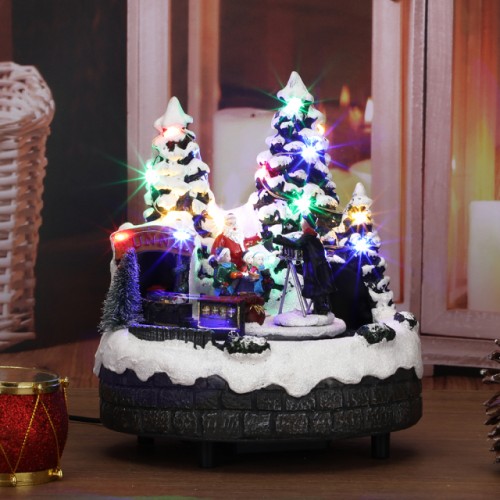 Adorno navideño con trenecito luces, música y rotación.USB 16cm SDD1282