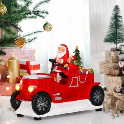 Adorno navideños de santa en forma de coche musical, giratorio USB/PILAS 3AA SDD1283