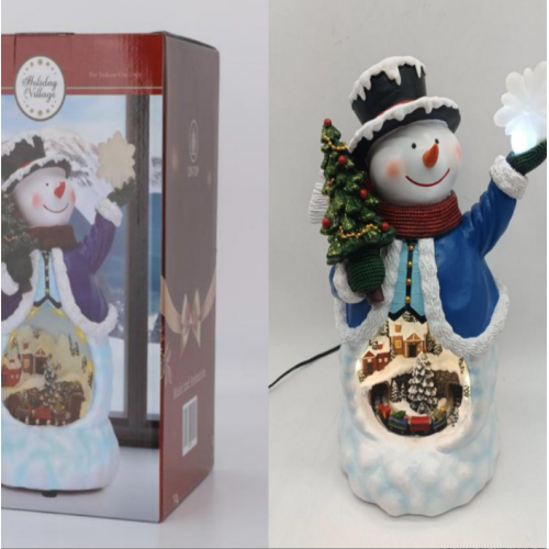 Muñeco de nieve para navidad con luces LED, música + escena giratoria USB:30*16*15cm SDD1302