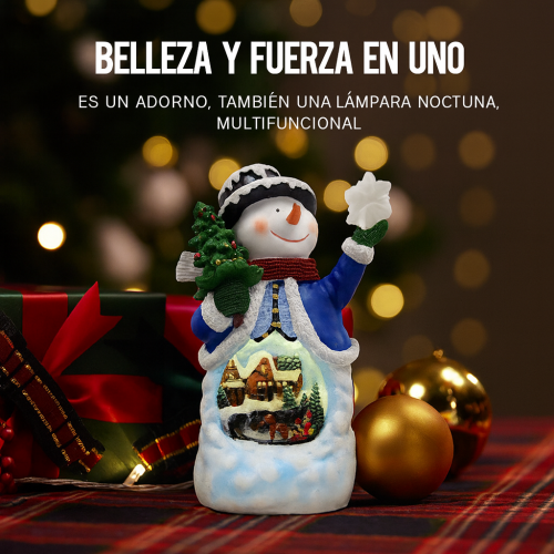 Dale un toque mágico a tu hogar con este adorable muñeco de nieve decorativo, que guarda en su interior una mini aldea iluminada con detalles encantadores  Venta al por mayor SDD1302