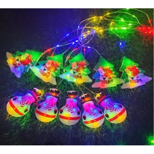 Serie de luces led cortina para navidad de papá noel y muñeco de nieve CON 10 colgantes,impermeable SDD142