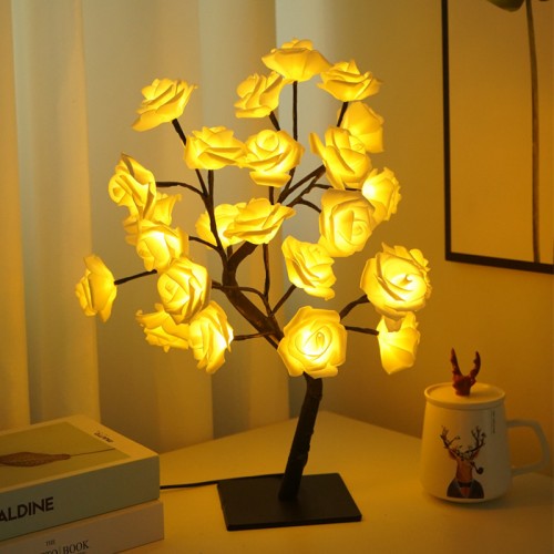 Luz decorativa de noche De ROSA BLANCA Led,Simulación, de 45cm con 24 leds,de usb SDD196