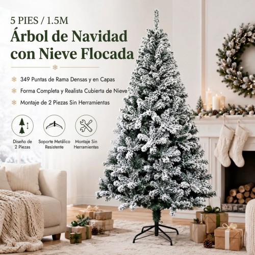 Árbol navideño nevado de 150 cm con 349 ramas, diseño compacto y acabado blanco tipo nieve, ideal para decoración navideña en interiores. Venta por mayoreo Árbol navideño nevado de 150 cm con 349 ramas, diseño compacto y acabado blanco tipo nieve, ideal para decoración navideña en interiores. Venta por mayoreo