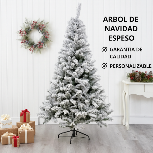 Árbol navideño nevado SDS109 de 1.80 m – Pino artificial con efecto nieve y base metálica – Ideal para decoración de hogar, oficina o exhibiciones navideñas Venta al por mayor SDS109