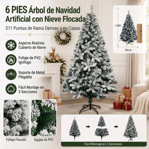 Árbol navideño nevado de 180 cm con 511 ramas y acabado nevado, ideal para decoración navideña en interiores. Venta por mayoreo Árbol navideño nevado de 180 cm con 511 ramas y acabado nevado, ideal para decoración navideña en interiores. Venta por mayoreo