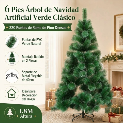 Árbol navideño artificial verde con puntas nevadas de 1.80 cm – Pino decorativo con base plástica resistente – Ideal para hogar, oficina o eventos navideños Venta al por mayor 
