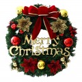 Corona navideña decorada con moño rojo y letrero “Merry Christmas” – Guirnalda artificial con flores, esferas y adornos dorados para puerta o pared Venta al por mayor  SDS304
