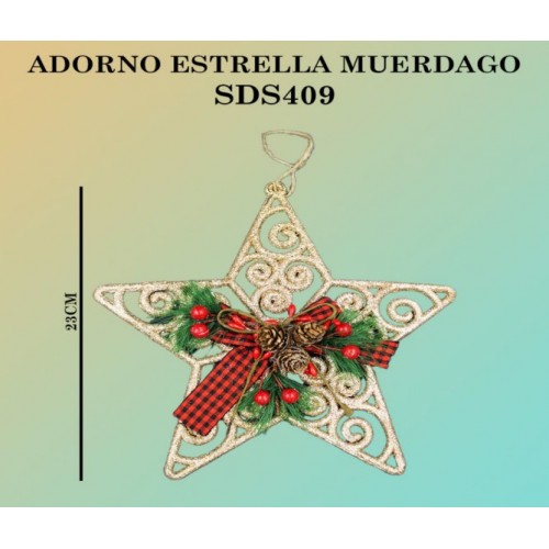 Adorno navideño de estrella con muerdago 23cm SDS409