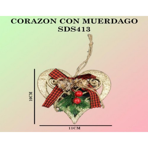 Adorno navideño de corazón con muerdago 11*10cm SDS413