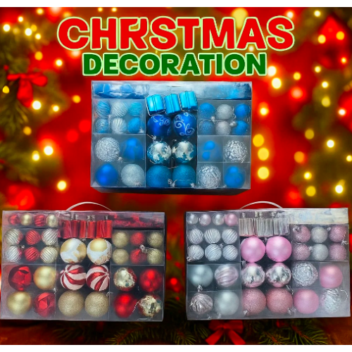 Set de esferas navideñas SDS4155 – Decoración completa para árbol de Navidad en tonos metálicos – Disponible en azul, rojo y rosa plateado Venta al por mayor SDS4155