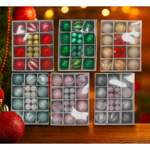 Set de 24 esferas navideñas SDS4157 – Decoración elegante para árbol de Navidad en tonos metálicos, pastel y tradicionales Venta al por mayor  SDS4157