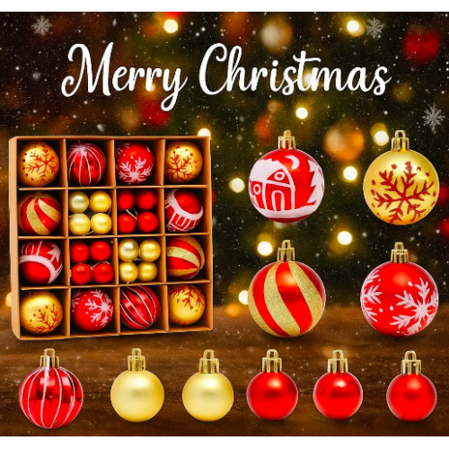 Set de Esferas Navideñas Clásicas Incluye distintos tamaños y diseños para crear una decoración armoniosa y festiva. Perfectas para árboles medianos y grandes.  Por Mayoreo SDS4176