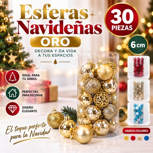 Esferas navideñas de 6 cm PVC en presentación de 30 piezas, ideales para decorar árbol y espacios en Navidad. Venta por mayoreo Esferas navideñas de 6 cm PVC en presentación de 30 piezas, ideales para decorar árbol y espacios en Navidad. Venta por mayoreo