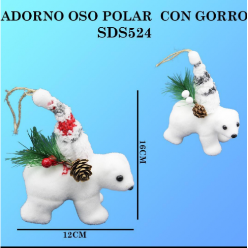 Adorno oso polar con gorro 16*12cm SDS524