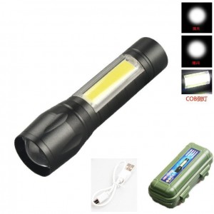 Mini linterna metálica multifuncional con estuche y cable USB venta por Mayoreo LIN-511
