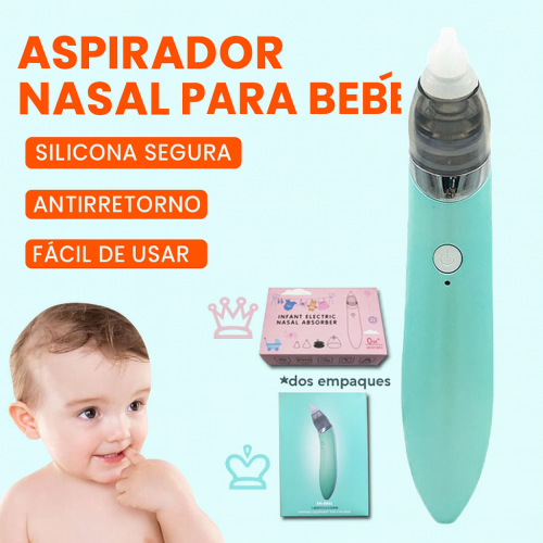 Extractor eléctrico recargable 2 en 1, diseñado como aspirador nasal seguro para bebés. Incluye 5 niveles de succión ajustables, puntas intercambiables y carga USB. Venta por mayoreo