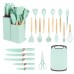 Set de utensilios de silicón con base. Incluye espátulas, cucharones y pinzas. Colores variados. Venta al por mayor 