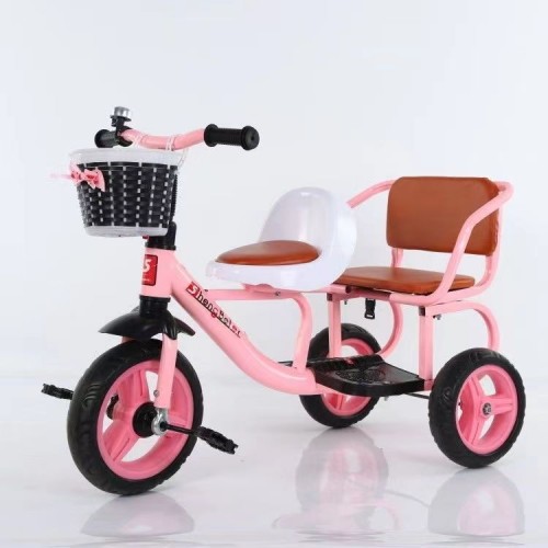 Bicicleta doble, triciclo para niños, cochecito, bicicleta con pedal para bebé, doble, para hombre y mujer, pedal de 2 a 6 años, asiento doble para segundo niño mayoreo Cod. SF-04 rosa