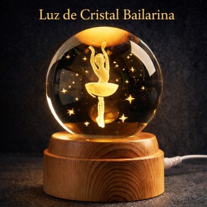 Lámpara LED Esfera de Cristal 3D Bailarina con Base de Madera Venta por Mayoreo SJQ001
