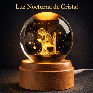 Lámpara LED Esfera de Cristal 3D Niño con Mariposa Base de Madera Venta por Mayoreo SJQ002