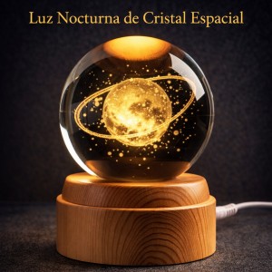 Lámpara LED Esfera de Cristal 3D Planeta Saturno Base de Madera Venta por Mayoreo SJQ004