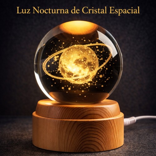 Lámpara LED Esfera de Cristal 3D Planeta Saturno Base de Madera Venta por Mayoreo SJQ004