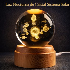 Lámpara LED Esfera de Cristal 3D Sistema Solar con Base de Madera Venta por Mayoreo SJQ005