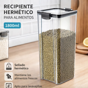 Recipiente hermético transparente ideal para almacenar arroz, cereales, semillas y alimentos secos. Diseño práctico, resistente y funcional disponible para venta por mayoreo. SNH117
