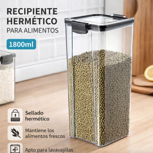 Recipiente hermético transparente ideal para almacenar arroz, cereales, semillas y alimentos secos. Diseño práctico, resistente y funcional disponible para venta por mayoreo. SNH117