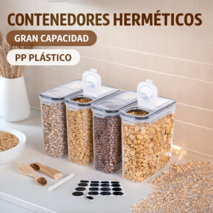 Set de recipientes herméticos transparentes ideal para almacenar alimentos secos y organizar la cocina. Diseño práctico y funcional. Venta por mayoreo SNH118