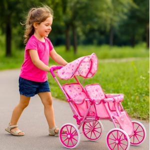 Carriola para muñecas infantil color rosa con estructura metálica, cochecito de juguete para niñas, ideal para juego de roles y paseo de muñecas Venta al por mayor SO-6635E-1 