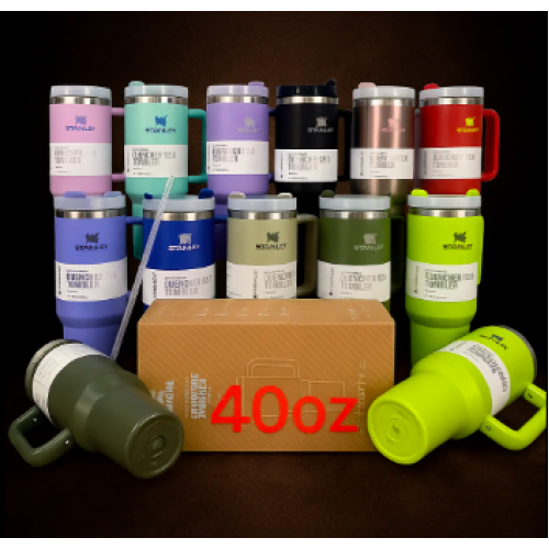 Vaso térmico tipo Stanley de 40 oz con tapa y asa – Termo de acero inoxidable para bebidas frías o calientes – Diseño moderno y colores surtidos ideales para uso diario o deportivo Venta al por mayor  STAN-HU