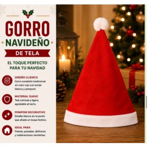 Gorro navideño liso de Santa Claus para adulto – Clásico rojo con blanco, Por Mayoreo T-30135