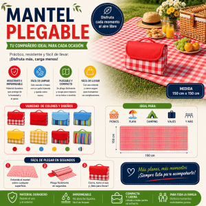 Mantel Plegable Impermeable para Picnic 150x150 cm por Mayoreo