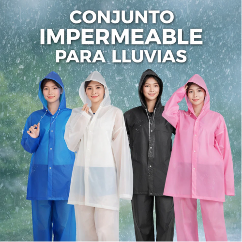 Conjunto impermeable EVA con capucha ideal para lluvia. Ligero, cómodo y práctico para uso diario. Venta por mayoreo TH-1011