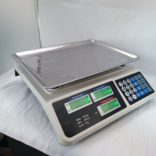 Báscula digital comercial recargable de 40kg con función de precio y pantalla LCD doble, venta al por mayor 
