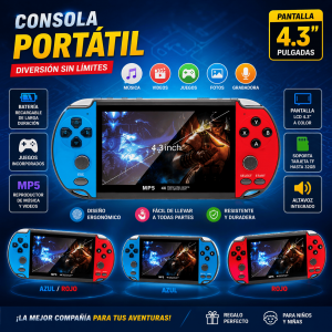 Consola portátil de videojuegos 4.3 pulgadas con doble joystick, 8 emuladores clásicos integrados, reproductor de música y video, almacenamiento expandible, ideal para niños y adultos, Mayoreo TO-1025