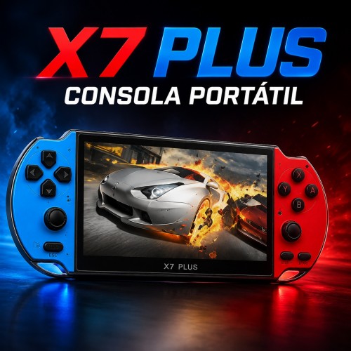 Consola portátil X7 Plus con pantalla de 5.1 pulgadas y doble joystick, ideal para entretenimiento y videojuegos. Venta por mayoreo