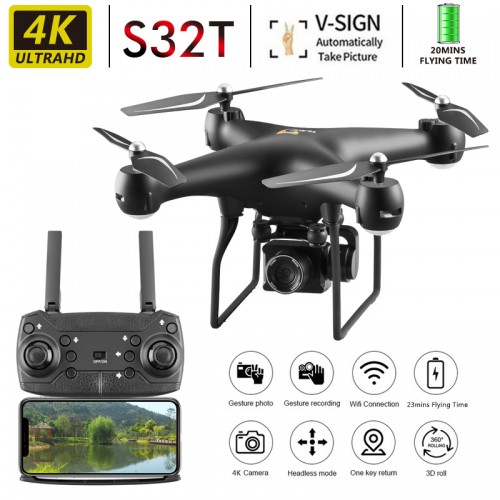 Drones S32T 4K HD, retorno automático, rollo de 360 grados, batería de larga duración,  transmisión de datos WiFi, modo sin cabeza TOY939