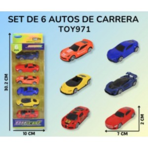 Set de 6 autos de carrera metálicos para niños. Venta por mayoreo TOY971